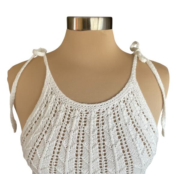 Blu Pepper White Crochet Top Tie Shoulder Scallop Hem LRG Cottage Boho Beachy - Picture 2 of 8